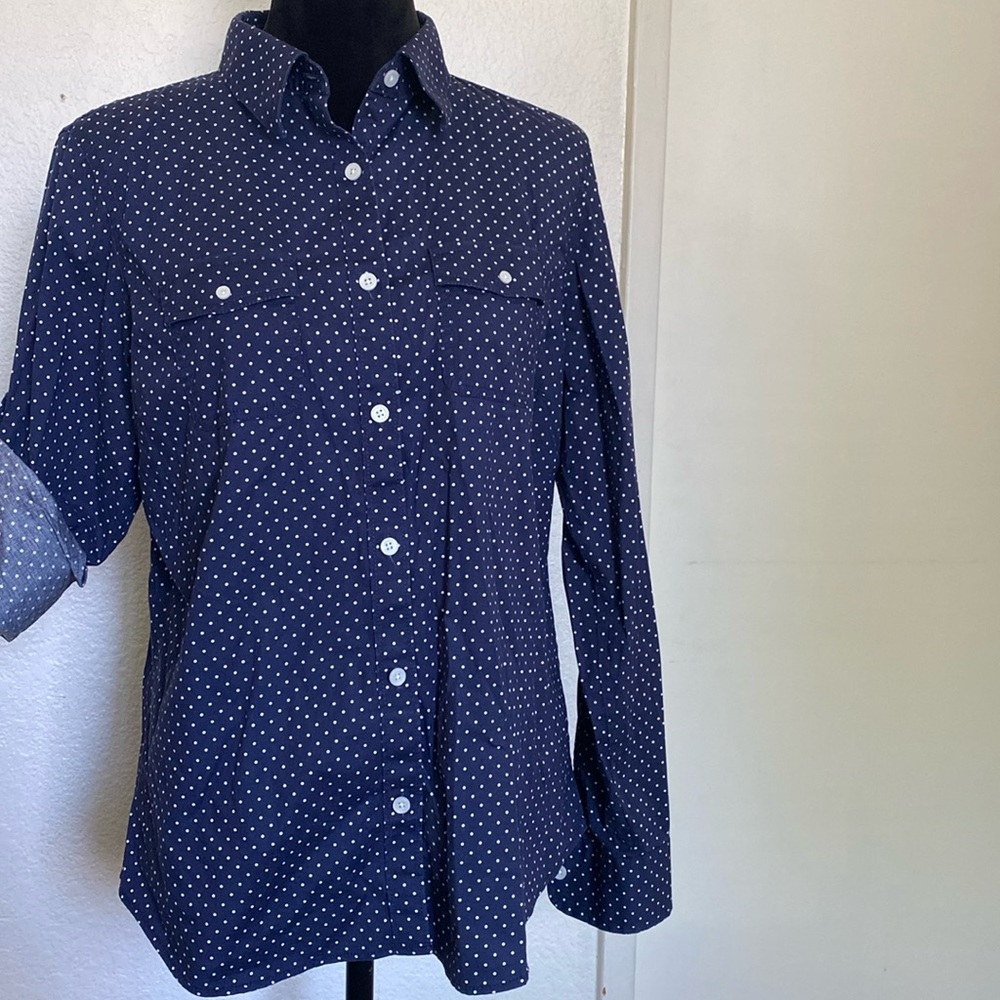 L.L Bean polka dot button down shirt
